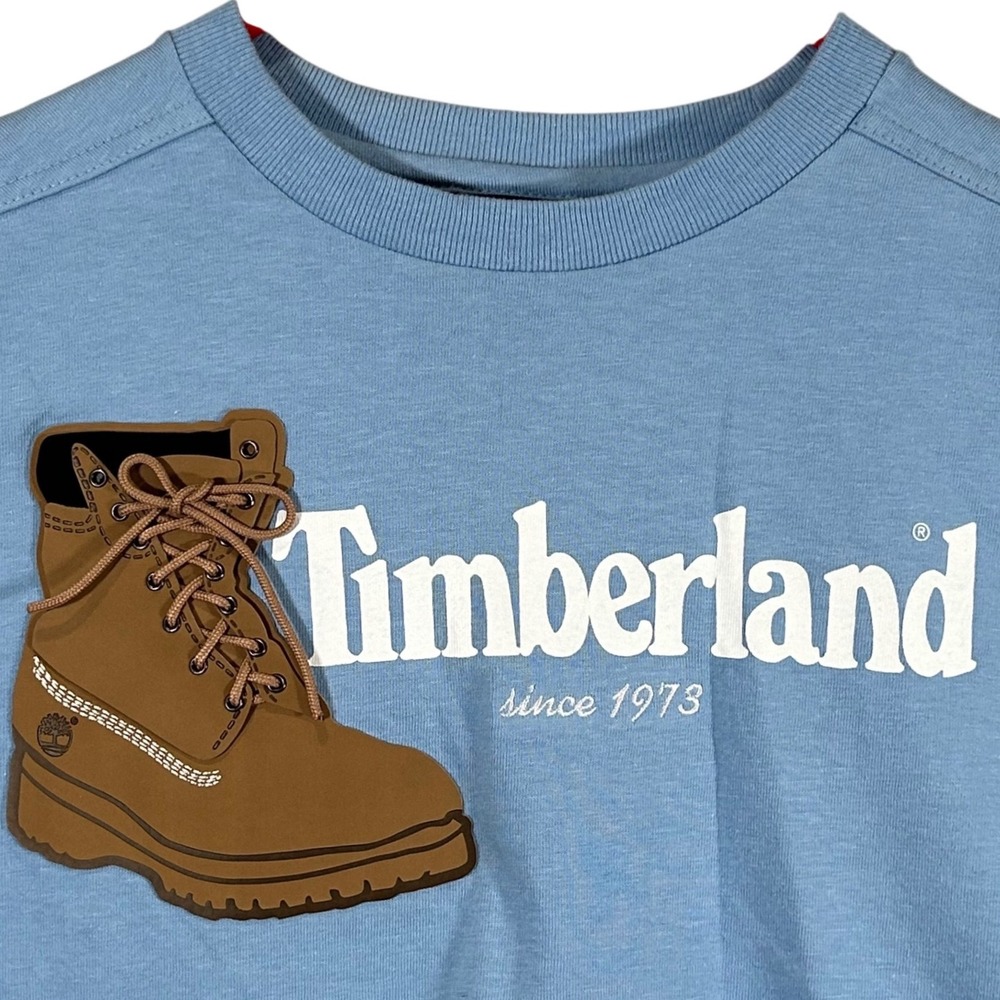 Timberland Kids Blue Graphic T-Shirt Boot Applique Logo Size 7 NWT